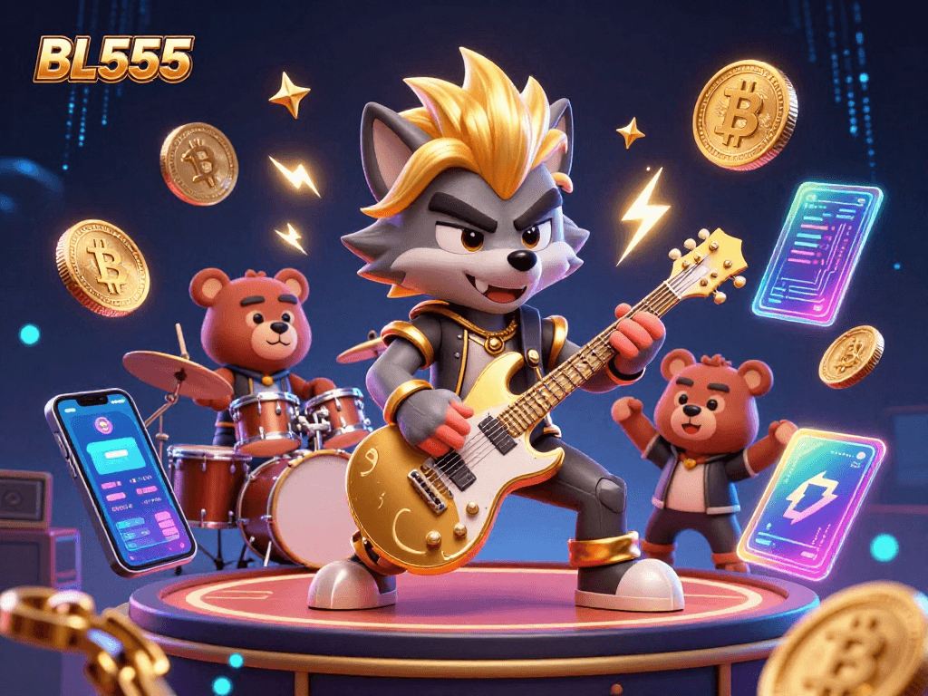 Bl555 offers thrilling casino experiences with colorful characters and cryptocurrency in action.