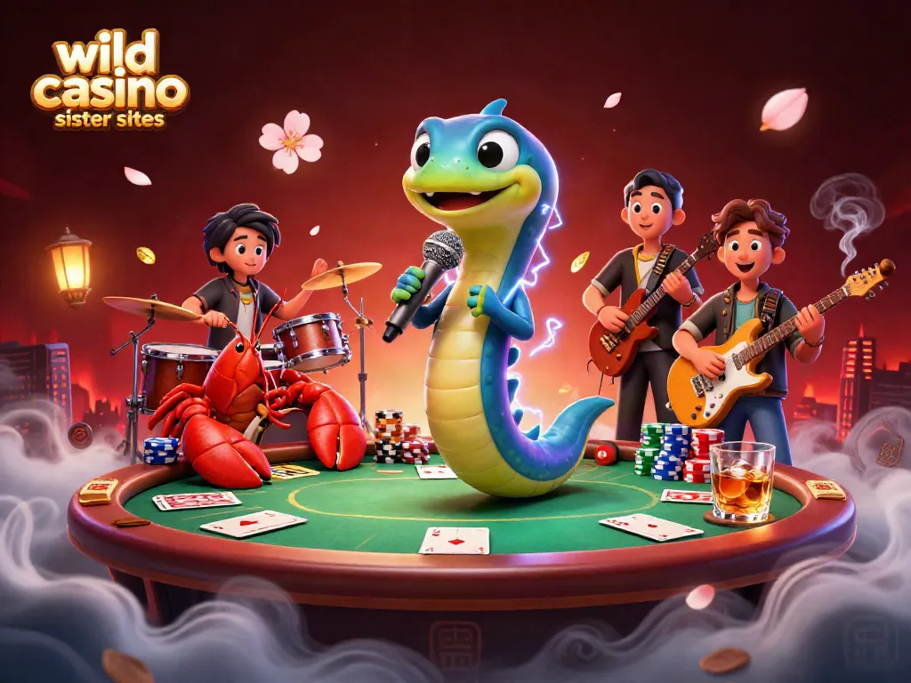 Engage with wild casino sister sites featuring a vibrant underwater casino scene with electric eel DJ and card games.