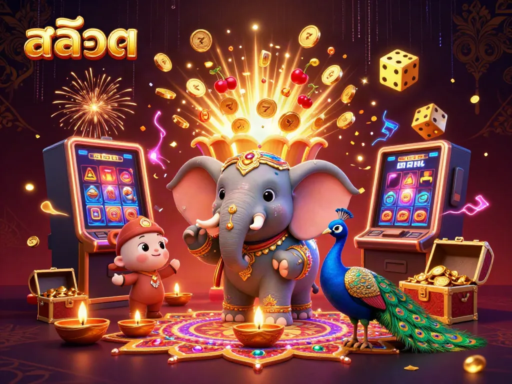 Play exciting สล็อต games with vibrant 3D characters and jackpot elements exploding around the scene.