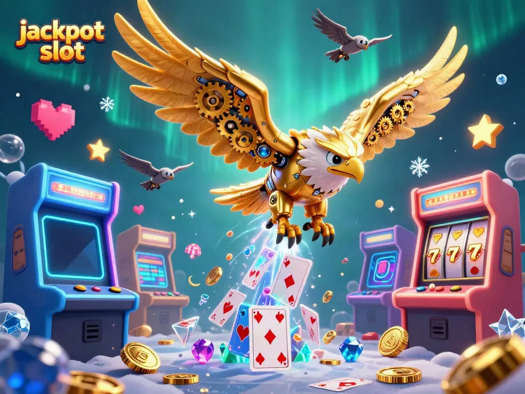 Experience thrilling jackpot slot action with our vibrant 3D casino scene featuring a dynamic eagle.