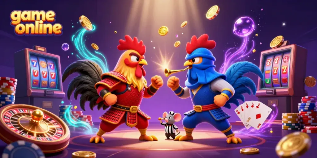 Engage with game online featuring epic rooster showdown in a rich casino setting with vibrant details