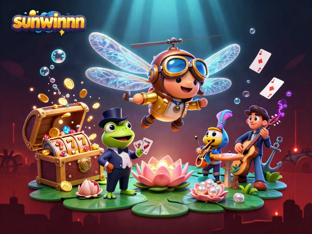 Engage in thrilling gameplay at sunwinnn where the dragonfly pilot navigates a vibrant lily pad casino.