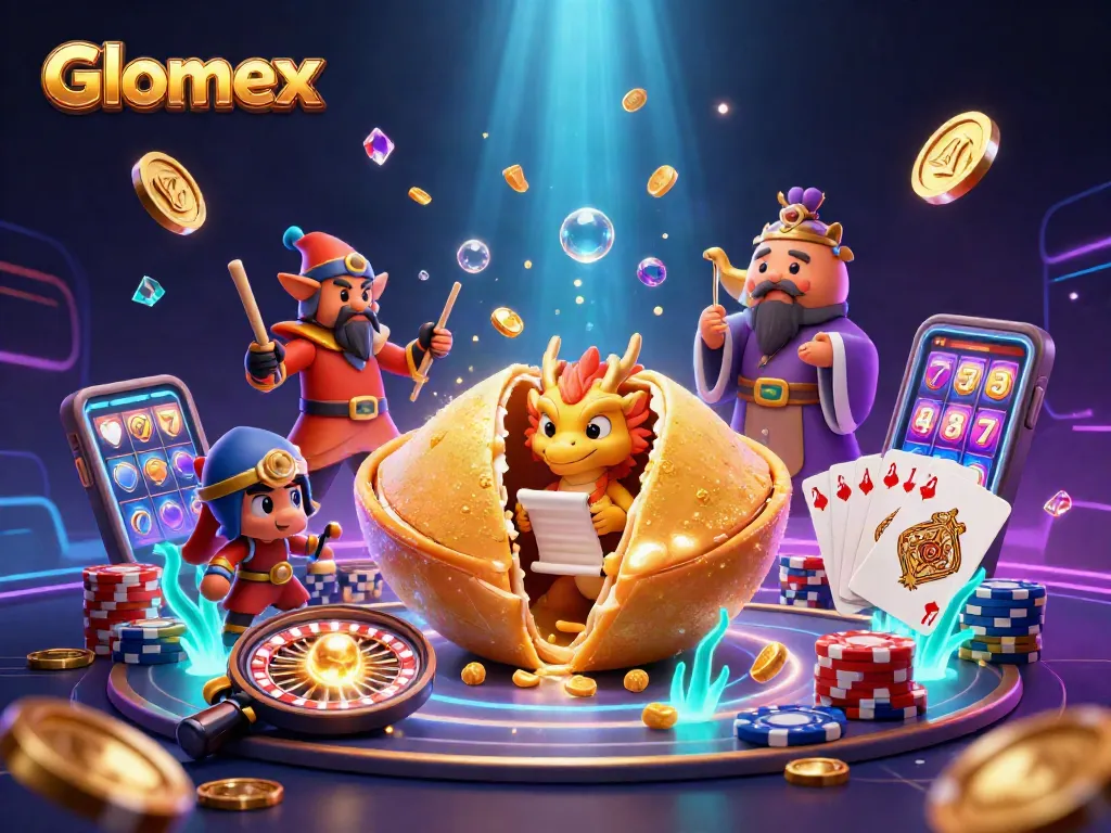 Glomex offers thrilling gaming experiences with dynamic golden coin cascades and vibrant visuals.