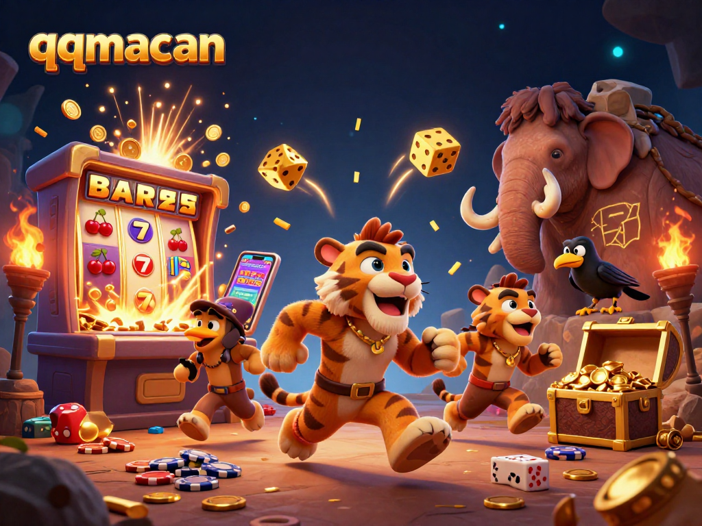 Experience thrilling jackpot wins at qqmacan's prehistoric casino with adventurous characters and exciting game elements.