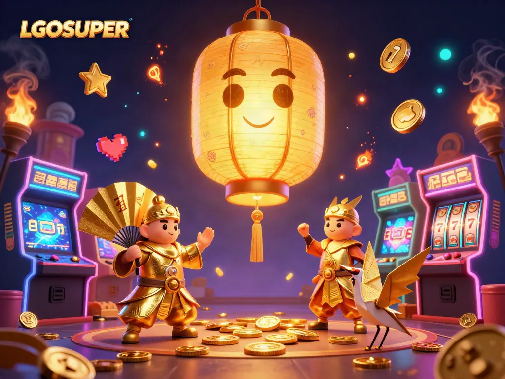 Engage with LGOSUPER's vibrant casino world, celebrating thrilling slot gaming with dynamic characters.