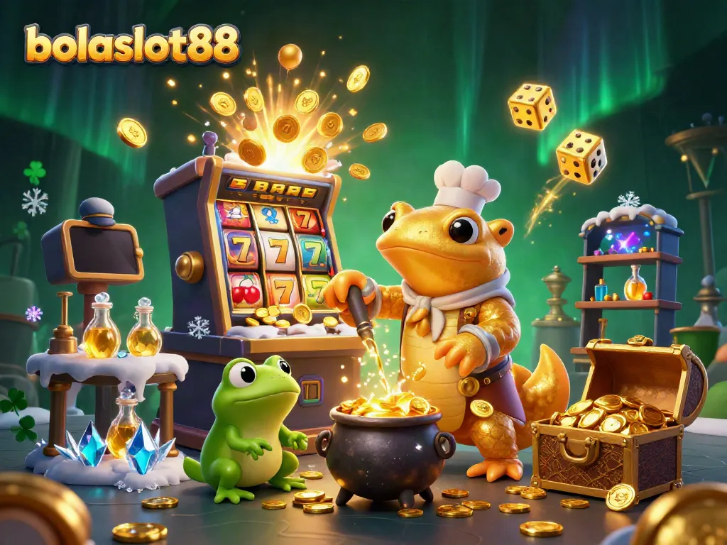 Experience thrilling gaming with bolaslot88; a dynamic scene featuring a golden salamander and exciting slot elements.