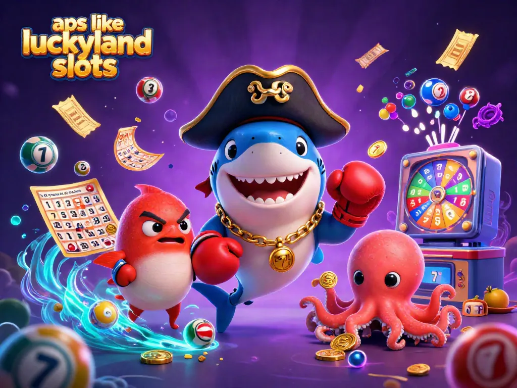 Experience exciting gameplay with apps like LuckyLand Slots and colorful lottery-themed elements.