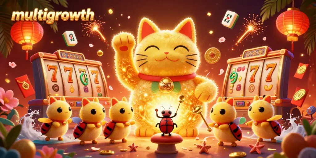 Engage in the thrill of multigrowth as a lucky cat and conductor beetle animate the casino world.