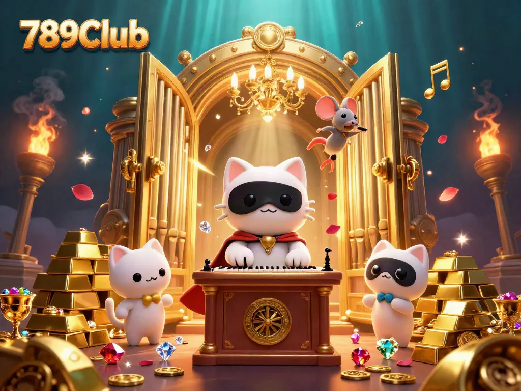Engage in thrilling casino gameplay with the mesmerizing 789Club scene featuring rich gold and jewels.