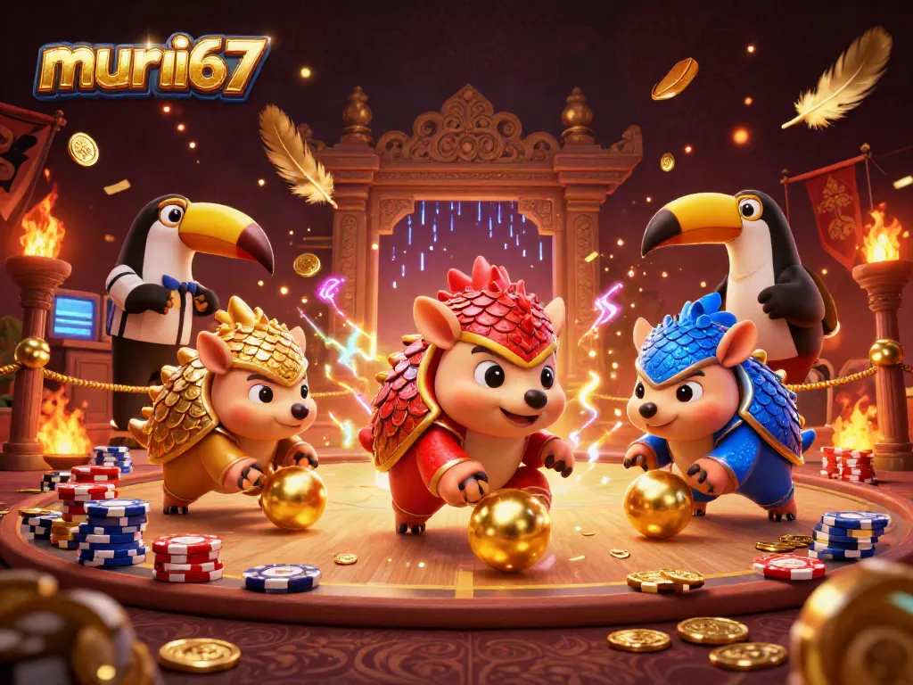 Engage in thrilling gameplay at murai67 with animated pangolins rolling through poker chips.