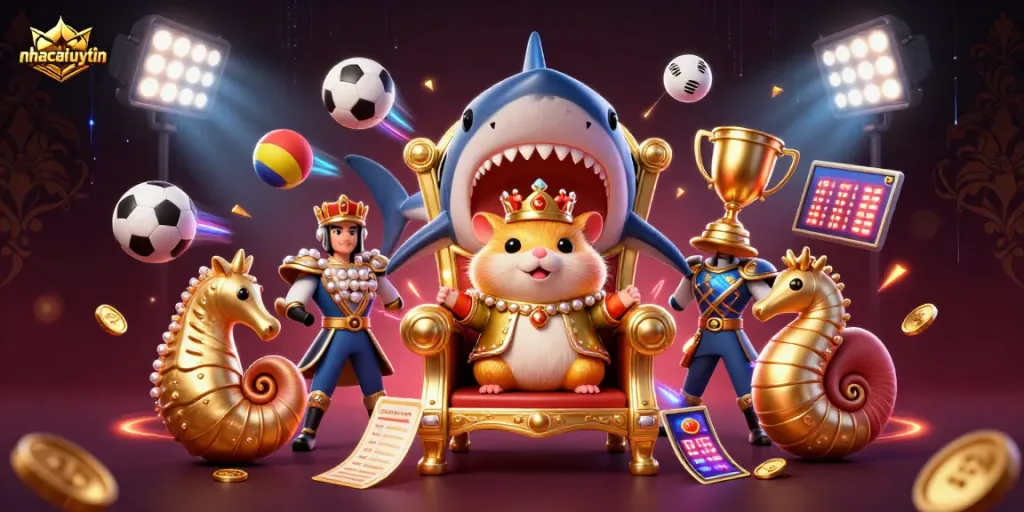 nhacaiuytin sports betting scene with a golden hamster king and dynamic game elements