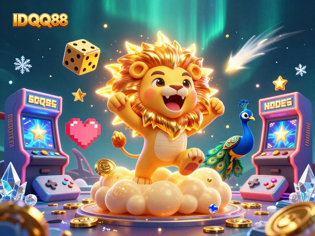 Engage with IDQQ88 for thrilling online gaming adventures in a vibrant casino-inspired 3D scene.