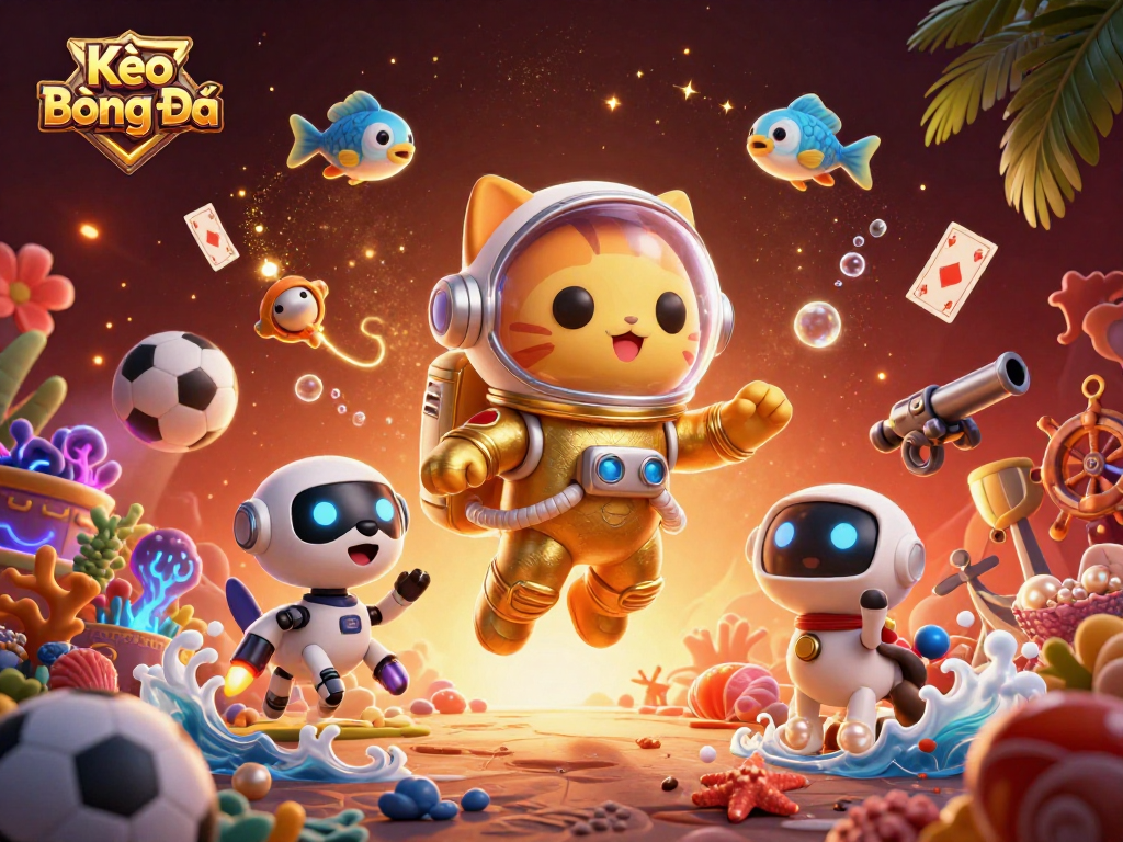 Kèo Bóng Đá engages players with vibrant sports-themed visuals of betting, trophies, and dynamic gameplay elements.