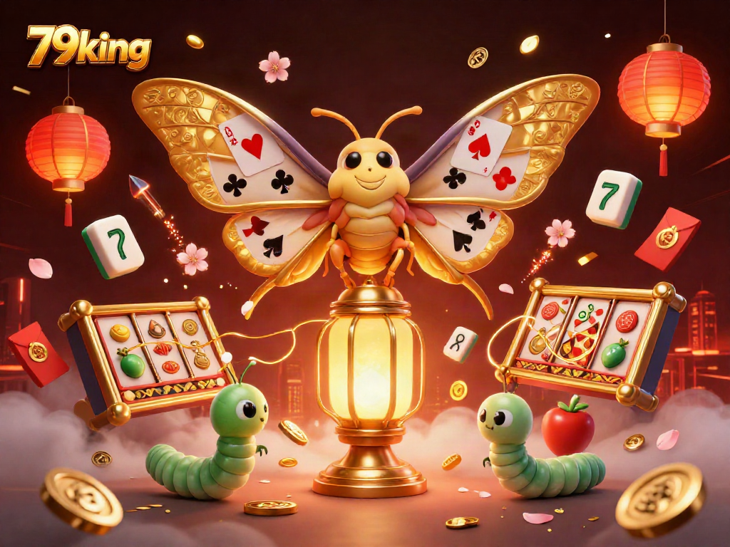 Engage with dynamic casino scenes around 79king in this vibrant 3D illustration featuring an atlas moth.