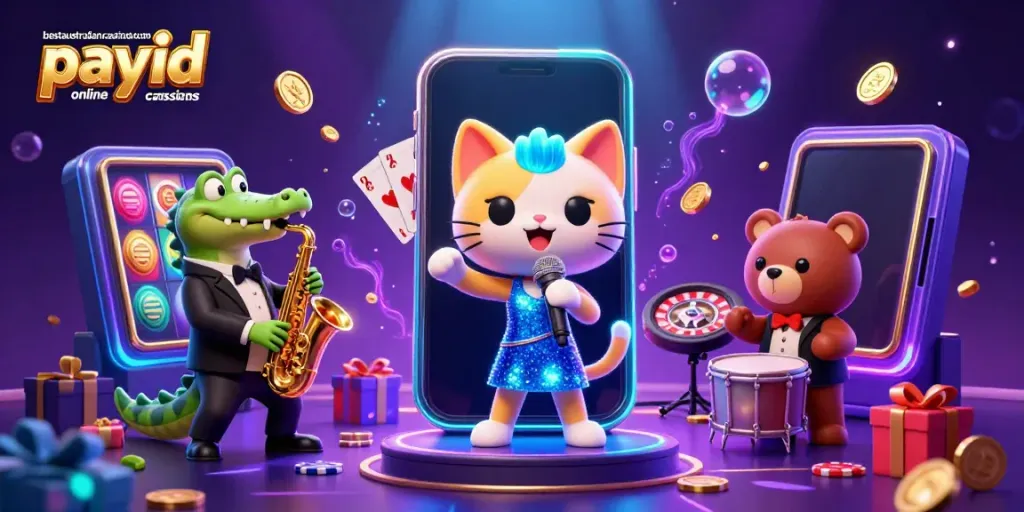 Experience the vibrant scene at bestaustraliancasinosites.com payid online casinos with playful characters and dynamic slots.