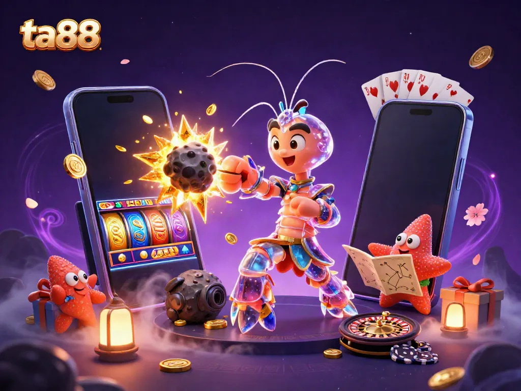 Engage with TA88 exciting gaming experience featuring vibrant 3D characters in a dynamic casino scene