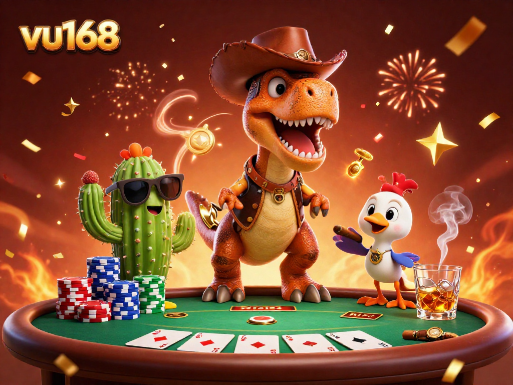 Experience excitement at vu168 with dynamic casino characters at a vibrant poker scene.