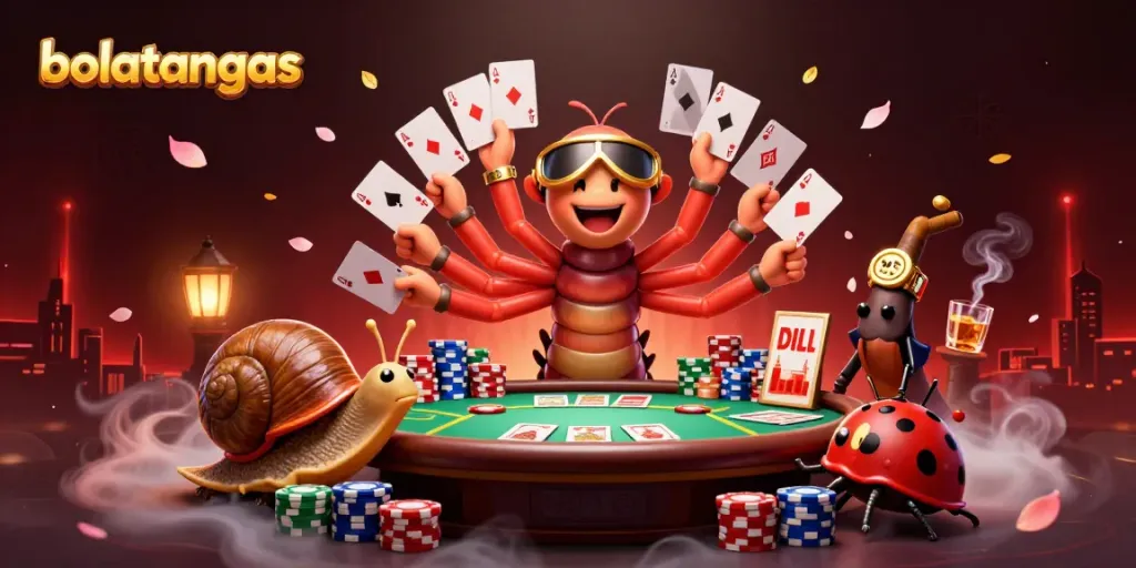 Engage in bolatangkas with a vibrant casino scene featuring a millipede dealer and high-stakes action.