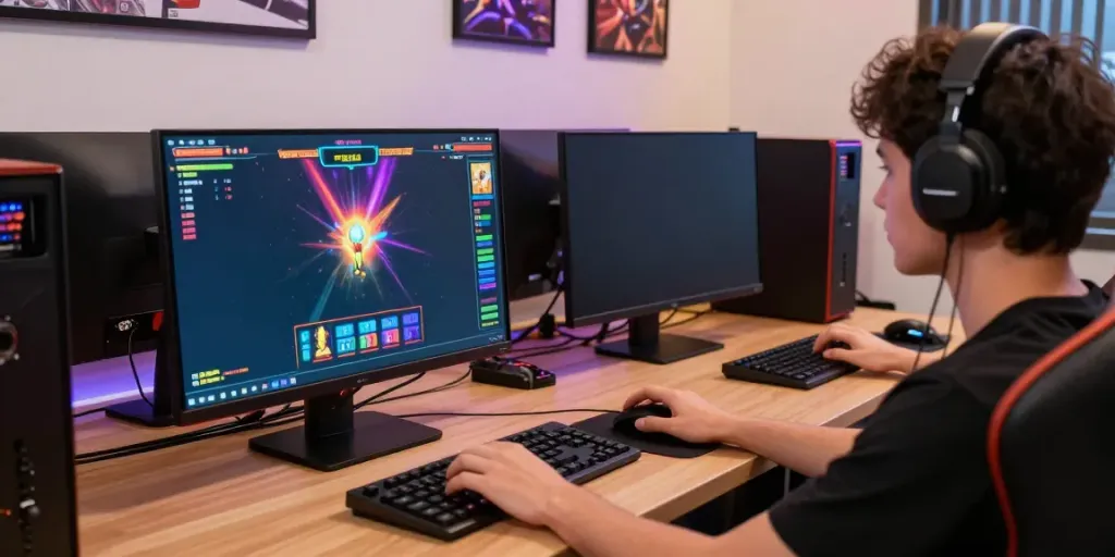Engaged player enjoying batman138 login slot on a modern gaming setup with vibrant graphics.