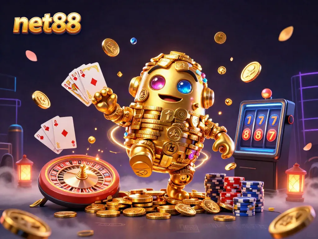 Experience thrilling moments at net88 with gold coin golems and casino games in stunning 3D illustration.