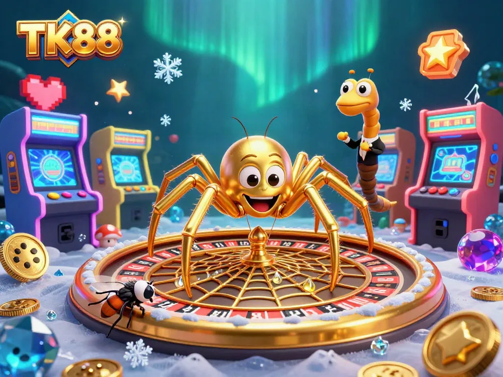 Experience thrilling bets with TK88 illustrated in a vibrant, dynamic casino-themed 3D scene.