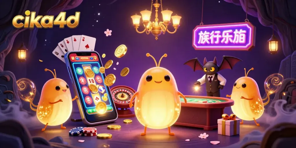 Spin and win at Cika4D with dynamic glowworms lighting up a colorful casino scene.