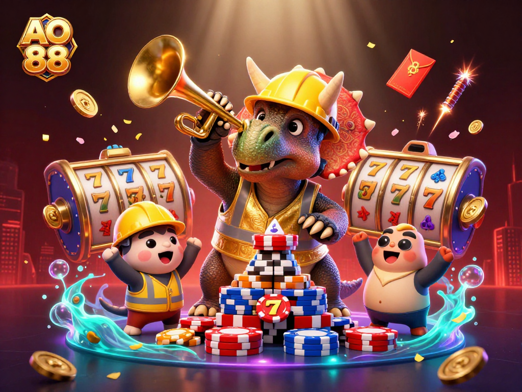 Engage in exciting gameplay at AO 88 with vibrant character interactions amidst festival elements in a casino scene.
