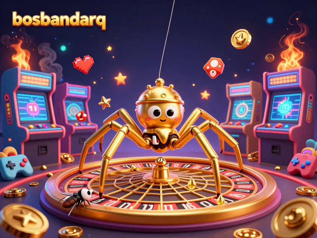 Experience exciting gambling with bosbandarq as a golden spider spins a roulette web.