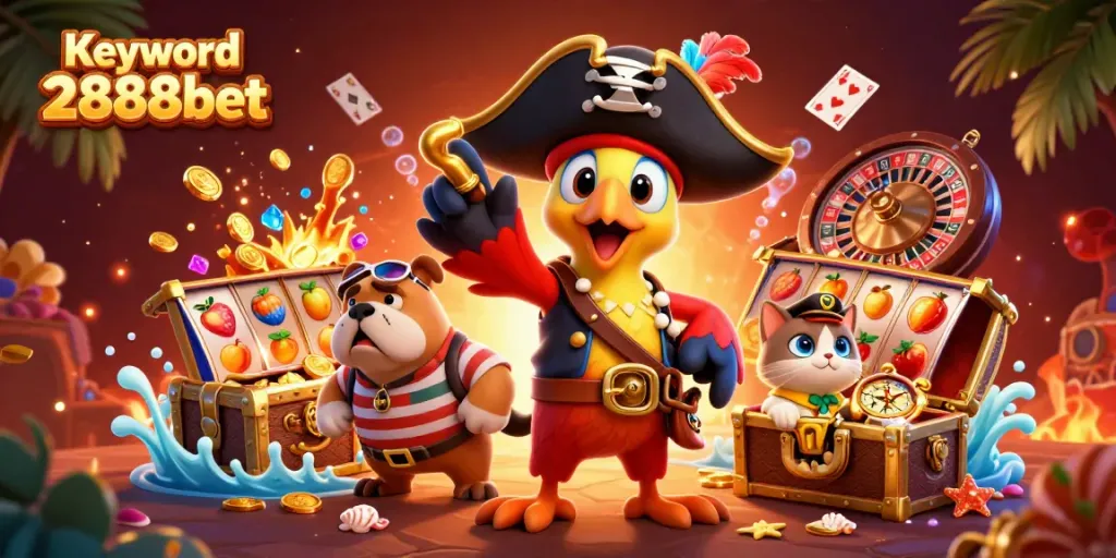 Experience the excitement of Keyword 2888bet with vibrant slot reels and engaging characters.