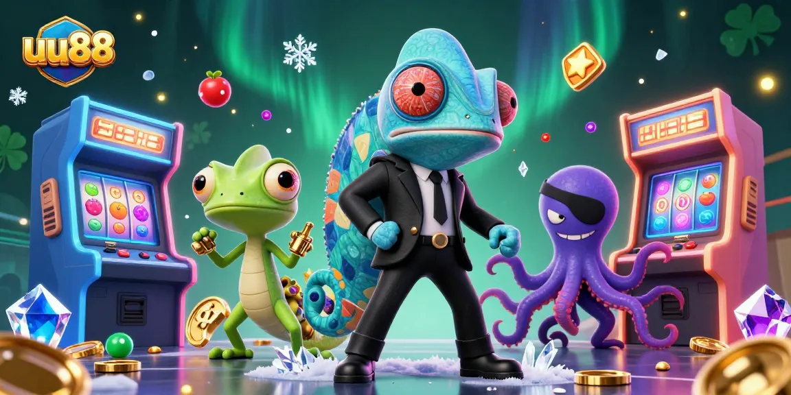 Experience the action at uu88's vibrant 3D casino with cartoon characters and dynamic slot elements.