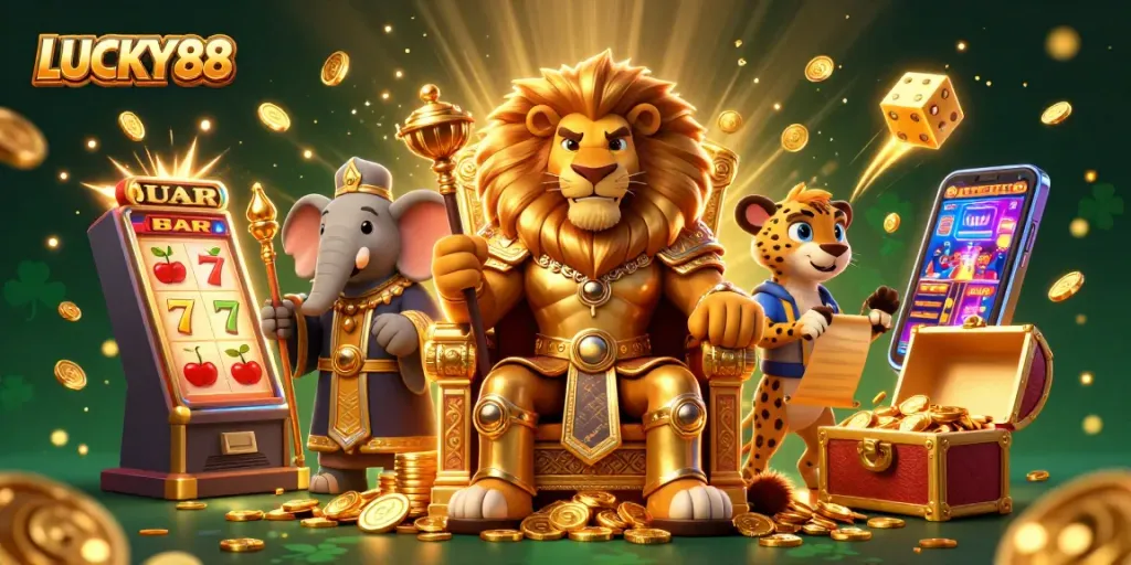 Engage with LUCKY88's vibrant casino fun featuring dynamic characters and game elements.