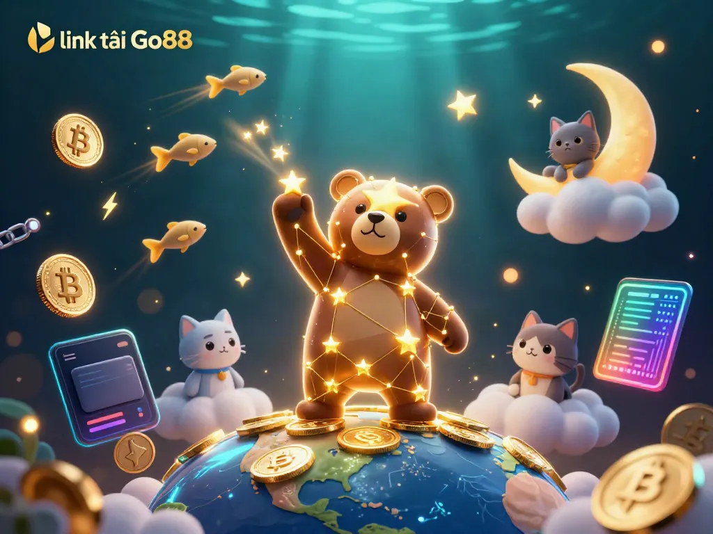 Engage in gaming excitement with the vibrant "link tải Go88" scene featuring mystical characters and cryptocurrency elements.