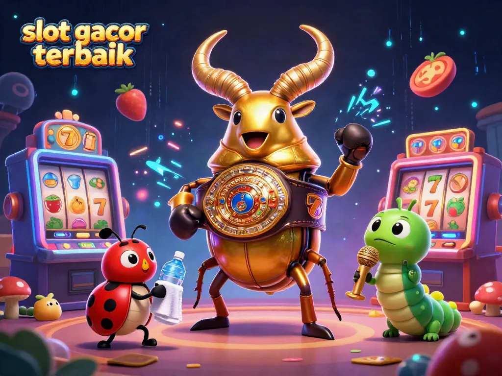 Tarik keberuntungan di slot gacor terbaik dengan ilustrasi kartun kasino yang penuh warna dan karakter unik.