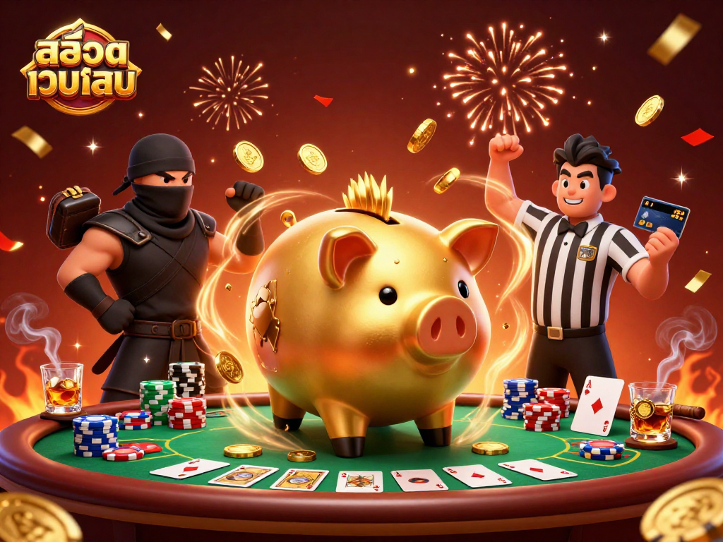 Spin and win with สล็อตเว็บตรง in this exhilarating online casino scene featuring dynamic characters and vibrant elements.